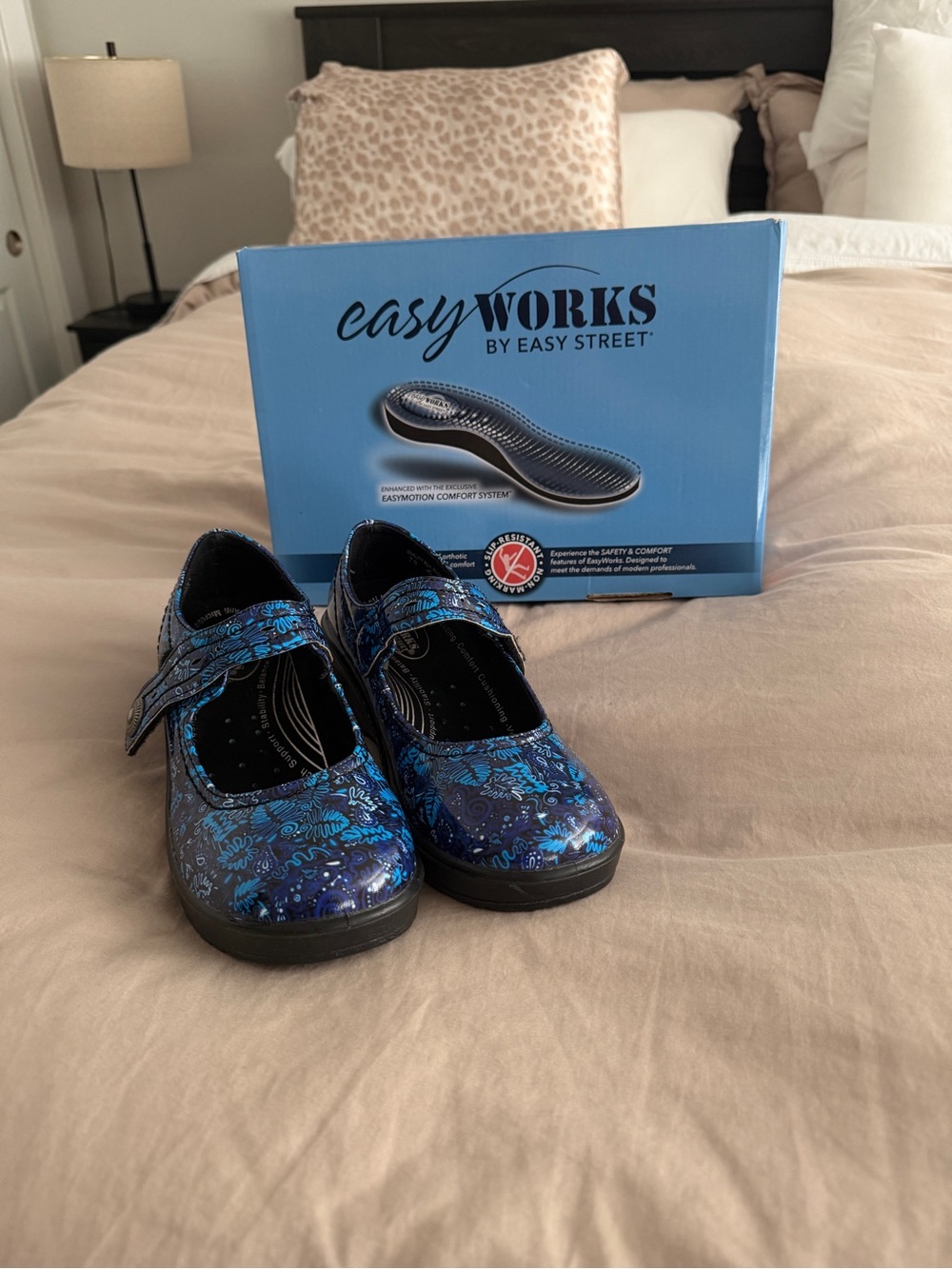 Easy Works Women's Blue Pattern Mary Jane Mules & Clogs